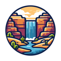 waterfall and canyon badge illustration for t shirt or sticker png