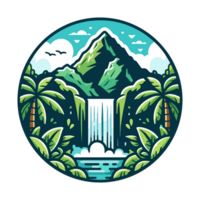 waterfall and forest badge illustration for t shirt or sticker png