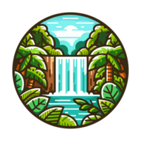 waterfall and forest badge illustration for t shirt or sticker png