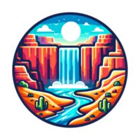 waterfall and canyon badge illustration for t shirt or sticker png