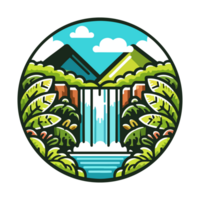 waterfall and forest badge illustration for t shirt or sticker png