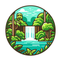 waterfall and forest badge illustration for t shirt or sticker png