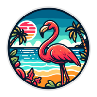 flamingo beach badge illustration for t shirt or sticker png