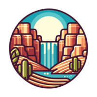 waterfall and canyon badge illustration for t shirt or sticker png