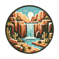 waterfall and canyon badge illustration for t shirt or sticker png