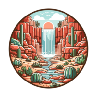 waterfall and canyon badge illustration for t shirt or sticker png