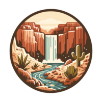 waterfall and canyon badge illustration for t shirt or sticker png