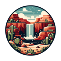 waterfall and canyon badge illustration for t shirt or sticker png