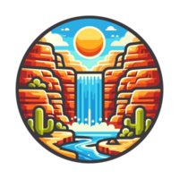 waterfall and canyon badge illustration for t shirt or sticker png