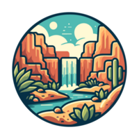 waterfall and canyon badge illustration for t shirt or sticker png