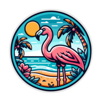 flamingo beach badge illustration for t shirt or sticker png