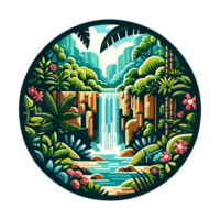 waterfall and forest badge illustration for t shirt or sticker png