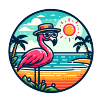 flamingo beach badge illustration for t shirt or sticker png