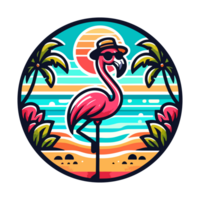 flamingo beach badge illustration for t shirt or sticker png