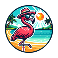 flamingo beach badge illustration for t shirt or sticker png