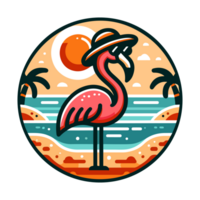 flamingo de praia crachá ilustração para t camisa ou adesivo png