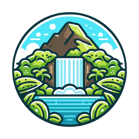 waterfall and forest badge illustration for t shirt or sticker png