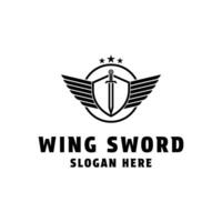 sword wing logo design with star, shield and circle vintage retro style vector