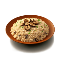 Mushroom risotto creamy arborio rice with sliced shiitake and oyster mushrooms isolated on transparent Food png