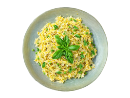 primavera pasta Fettuccine con chícharos limón y estragón servido en un transparente vaso plato ligero png