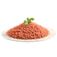 Ground beef fresh and crumbly with onion and garlic powder particles floating in a savory png