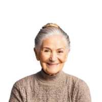 leah ett äldre kvinna med rynkor och en snäll leende henne hår i en bulle png