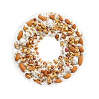 Yogurt coated nut mix mandala floating yogurt covered nuts and seeds Food and culinary concept png