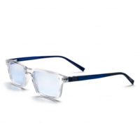 Rectangular glasses with transparent gray acetate frames and blue light filtering lenses providing a modern png