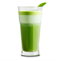 Matcha latte in a clear glass featuring a vibrant green hue and a delicate layer png