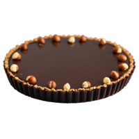 Chocolate hazelnut tart with smooth ganache filling toasted hazelnuts chocolate crust glossy surface Culinary png