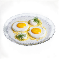 Poached eggs mandala an arrangement of perfectly poached eggs with water swirling and hollandaise sauce png