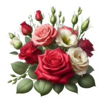 Red rose and eustoma flowers floral arrangement isolated on a transparent background png