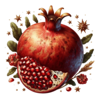 Old botanical pomegranate illustration isolated on transparent background png