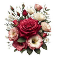 Red rose and eustoma flowers floral arrangement isolated on a transparent background png