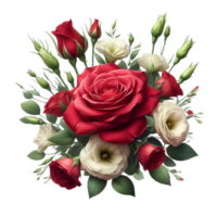 Red rose and eustoma flowers floral arrangement isolated on a transparent background png