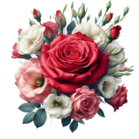 Red rose and eustoma flowers floral arrangement isolated on a transparent background png