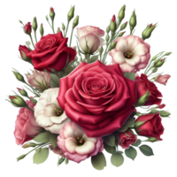rouge Rose et eustoma fleurs floral arrangement isolé sur une transparent Contexte png