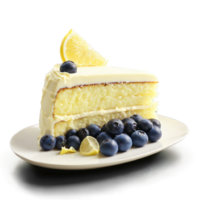 Blaubeere Zitrone Kuchen mit Schichten von feucht Zitrone Kuchen Blaubeere Kompott und Zitrone Buttercreme Glasur png