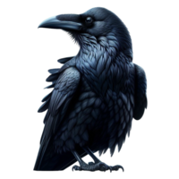 Black crow with a long beak and long wings isolated with transparent Background png