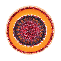 Fruit relish mandala a circular design of cranberries oranges and pecans with sugar dissolving png