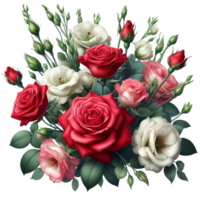 Red rose and eustoma flowers floral arrangement isolated on a transparent background png