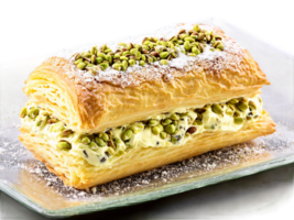 gebakjes cannoli met Ricotta vulling en pistachenoten geserveerd Aan een transparant glas dienblad Siciliaans specialiteit png