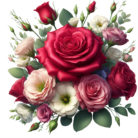 Red rose and eustoma flowers floral arrangement isolated on a transparent background png