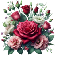 rojo Rosa y eustoma flores floral arreglo aislado en un transparente antecedentes png