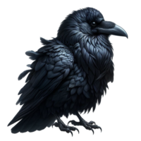 Black crow with a long beak and large wings isolated with transparent background png