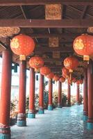 Nighttime Glow, Chinese Lanterns Illuminate Temple. photo