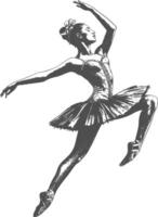 ballerina in action with old engraving style vector