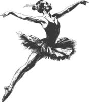 ballerina in action with old engraving style vector