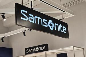 Bangkok, Thailand May 18, 2024 Samsonite sign. It is a famous American luggage manufacturer and retailer. photo