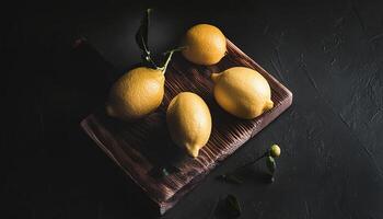 Lemon pattern on pastel background, top view. Flat lay with fresh yellow lemon slices. Minimal summer concept photo